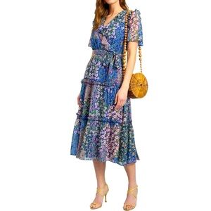 Rachel Parcell Dress Blue Floral
Chiffon Ruffle Midi Tiered
Cottagecore Size 2